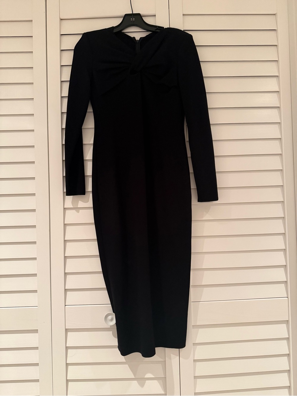 Emporio Armani Black Long-Sleeve Midi Dress with Front Knot